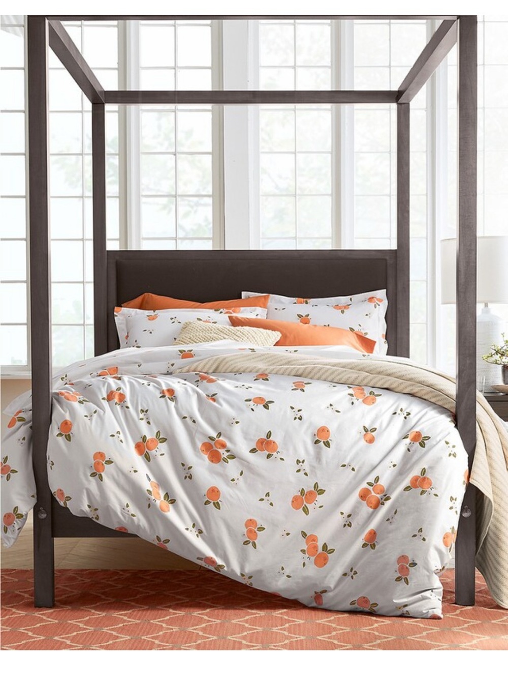 Garnet Hill Organic Cotton King Clementine Fruit Duvet with Pillow Cases